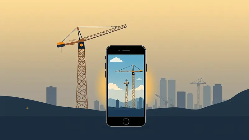 Tower Rush da mobile — smartphone in primo piano con la torre sullo schermo, la torre intera sullo sfondo
