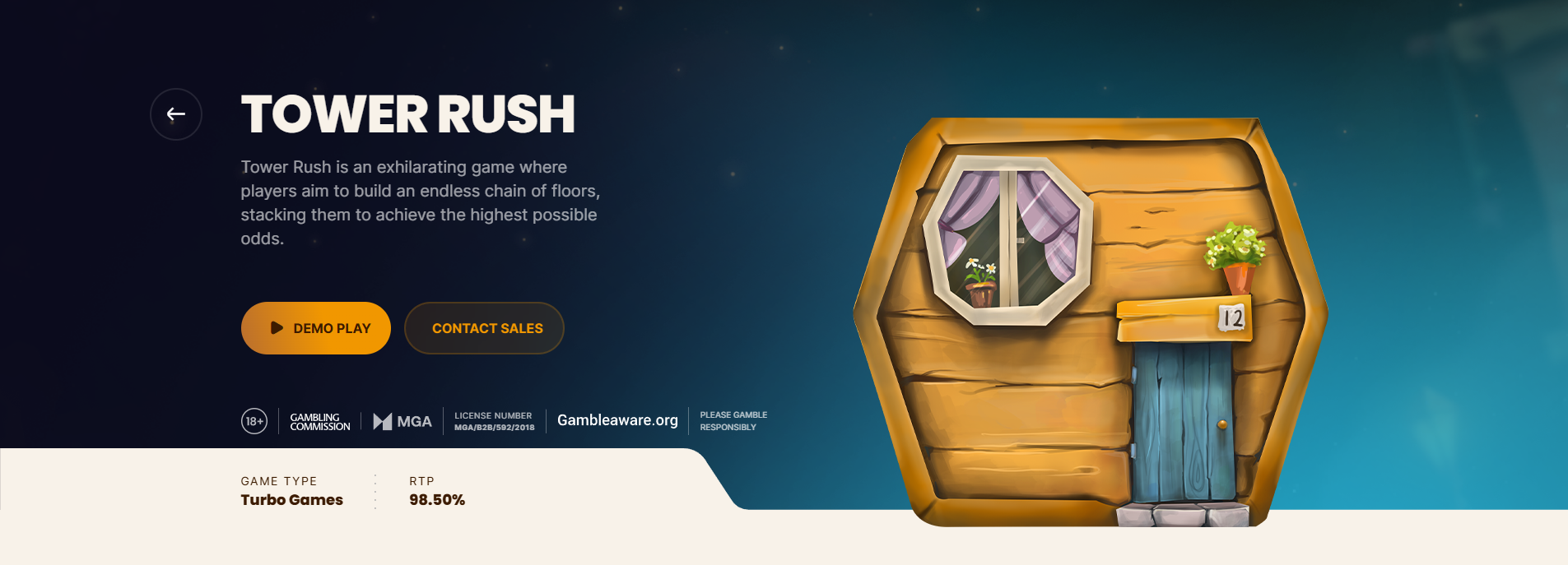 Interfaccia di gioco Tower Rush con anteprime della torre e dei bonus